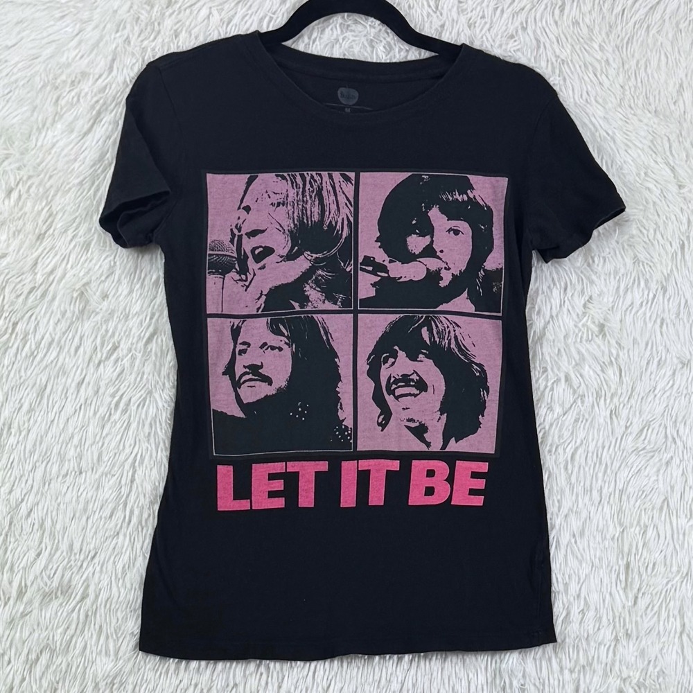 The Beatles Let It Be Bravado Pink Black Fitted Graphic Tee Women's M Y2K